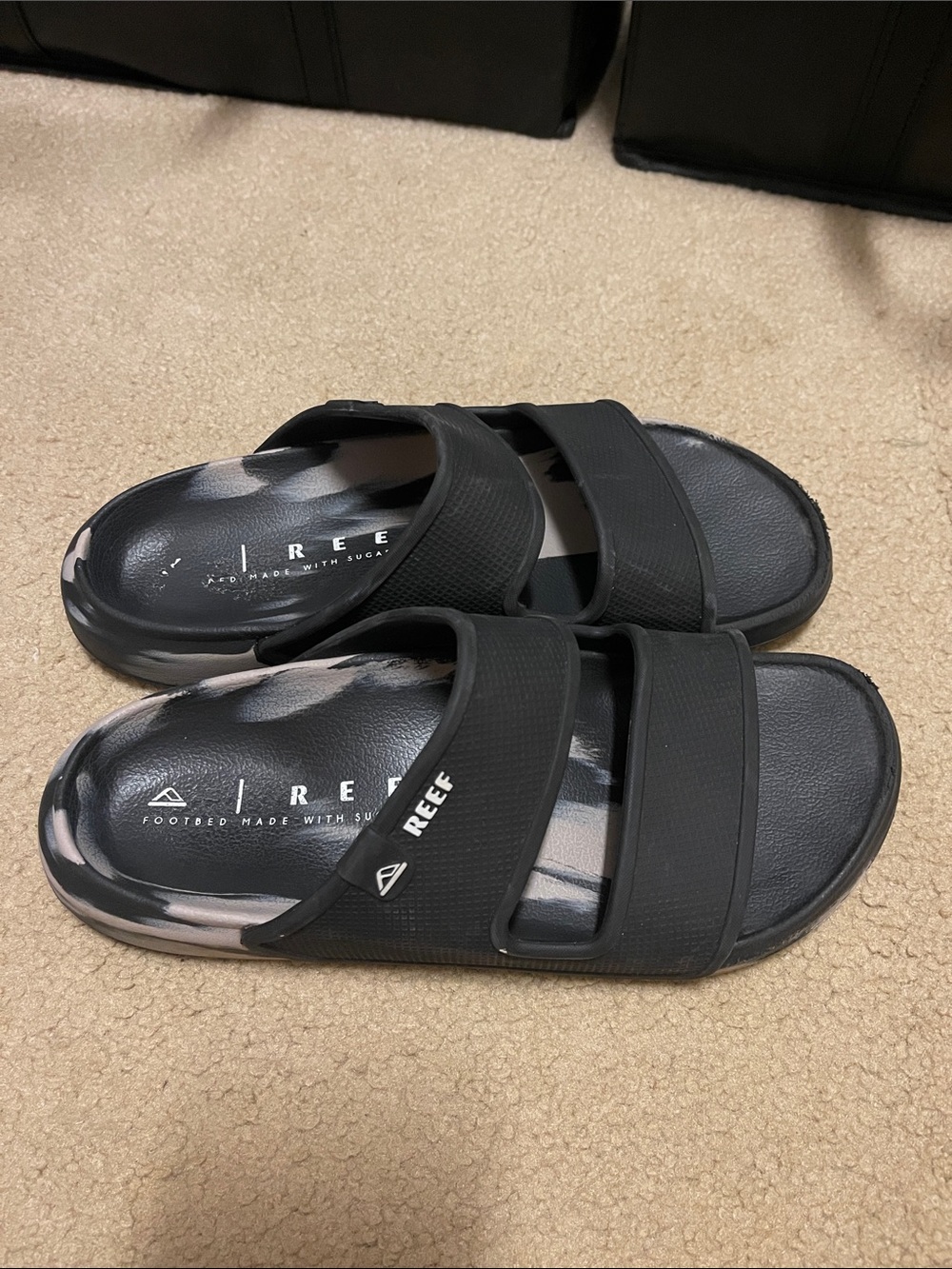 Reef Black Slide Sandals with Tie-Dye Footbed